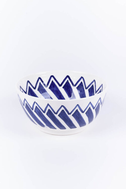 bol de 18 cm en terre cuite fait main motifs bleus cobalt