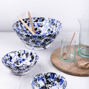 Bols et saladiers faits main couleur bleu et noir