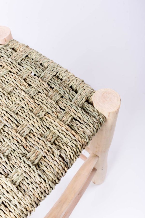Détails tabouret marocain haut en fibre tressée et bois