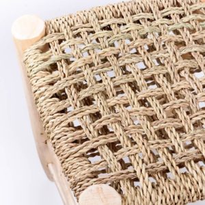 Détails tabouret haut marocain en fibre tressée et bois naturel