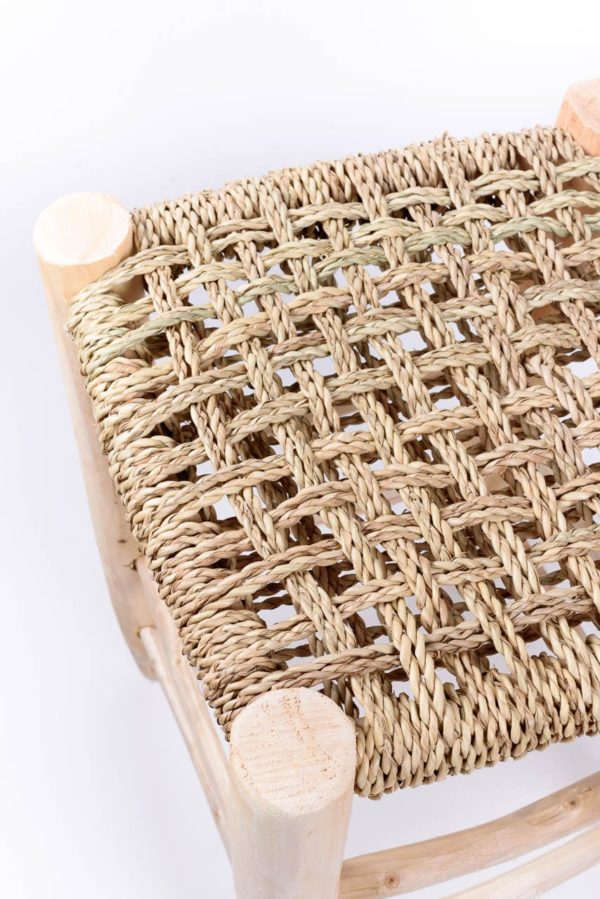 Détails tabouret haut marocain en fibre tressée et bois naturel