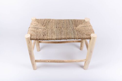 Banc 60 cm marocain tressage fibres naturelles vu de face