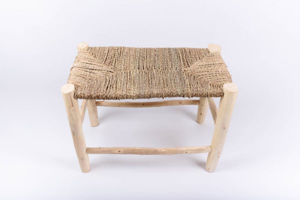 Banc 60 cm marocain tressage fibres naturelles vu de face