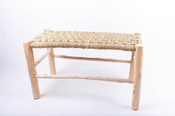 Banc 80 cm marocain tressage damier en fibres