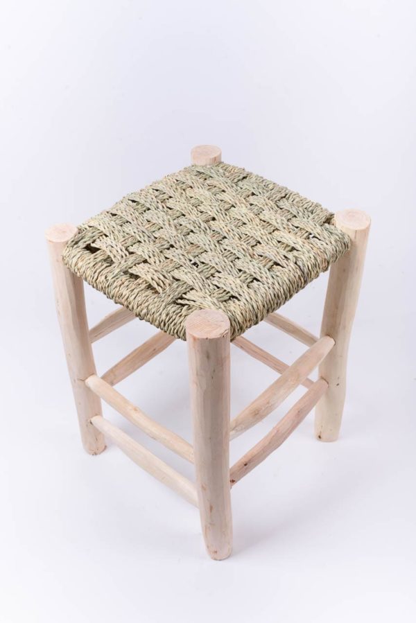 Tabouret marocain haut en fibre tressée et bois vu de haut