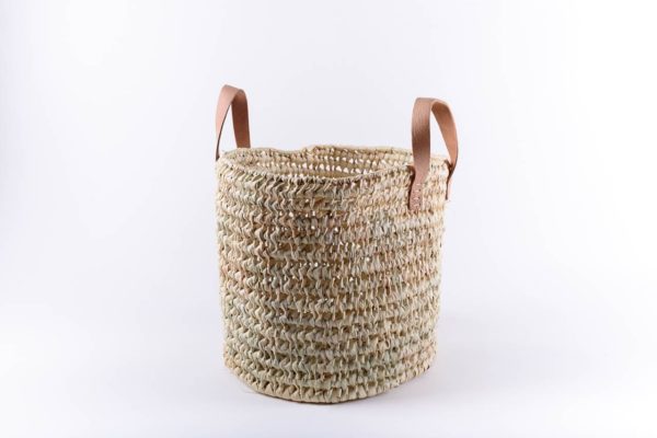 Panier marocain rond tressé en fibres naturelles taille L