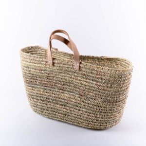Panier tressé en fibre naturelle et cuir Douma