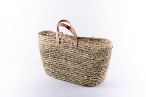 Panier tressé en fibre naturelle et cuir Douma