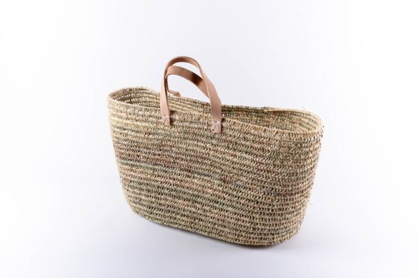 Panier tressé en fibre naturelle et cuir Douma