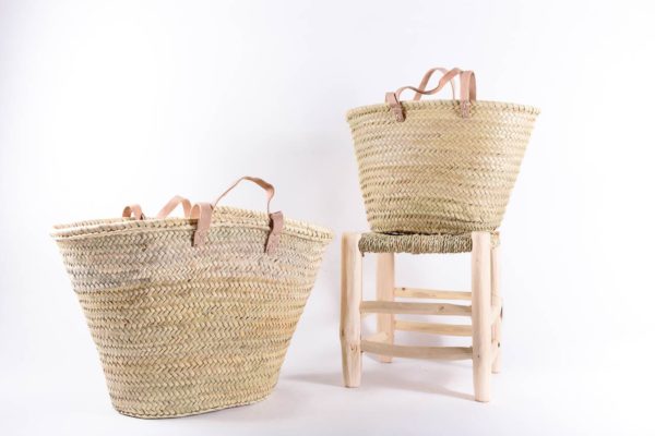 Lot de 2 paniers tressés en fibre naturelle et cuir Emilie