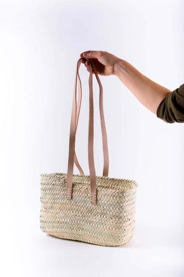 Panier tressé en fibre naturelle et cuir Marée taille S