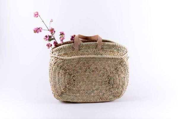 Panier ovale en fibre naturelle et cuir taille M
