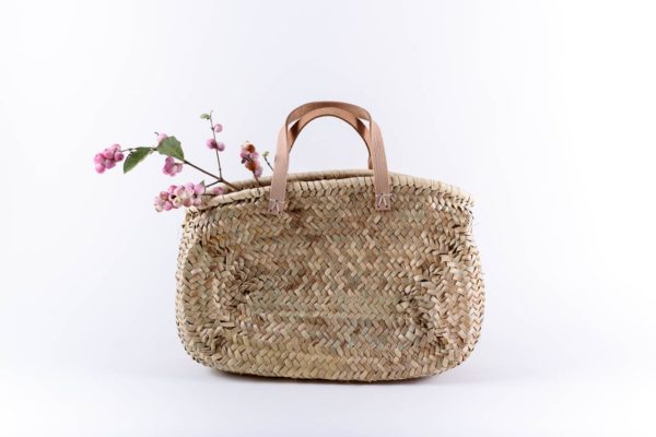 Panier ovale en fibre naturelle et cuir taille S