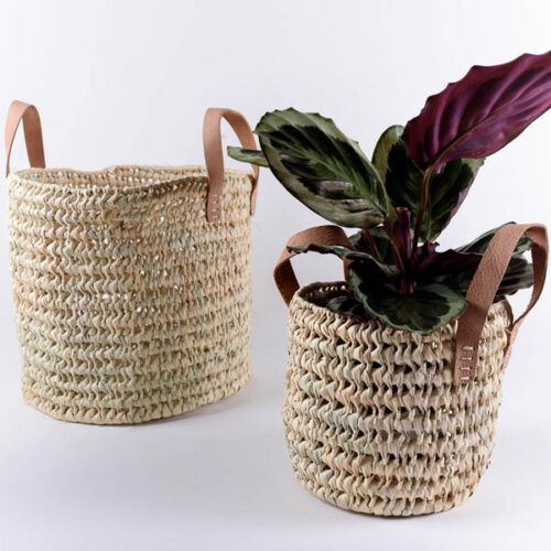 Panier marocain rond tressé en fibres naturelles