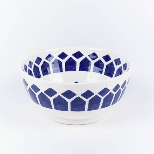 bol de 18 cm en terre cuite fait main motifs bleus cobalt