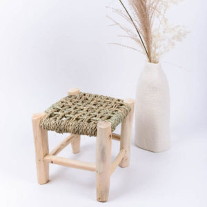 Tabouret marocain en fibre tressée et bois naturel