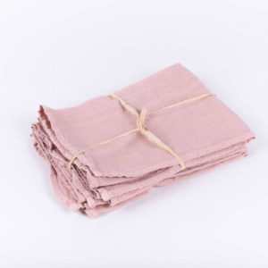 Lot de serviettes couleur rose en lin lavé 45x45cm