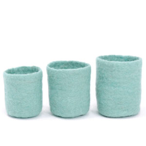 Pot gigogne en feutre de laine bleu clair lot de 3