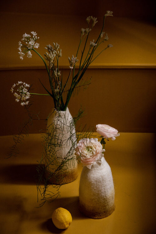 Lot de 2 cache vases bicolores en feutre de laine