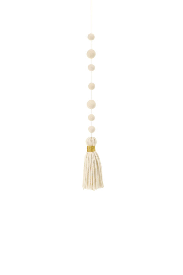 suspension perles et pompon blanc