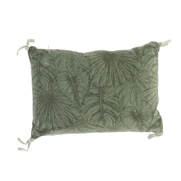 coussin 25x35 cm en velours de coton motifs tropicaux vert olive