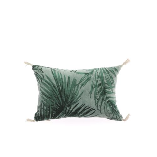 coussin en velours de coton 20x30 cm motif jungle céladon