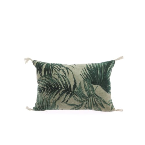 coussin en velours de coton 20x30 cm motif jungle taupe