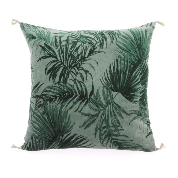 coussin en velours de coton 45x45cm motif jungle céladon