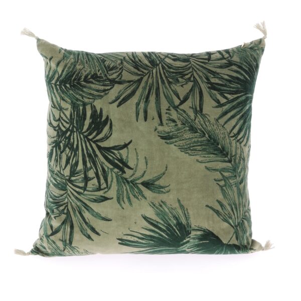 coussin en velours de coton 45x45cm motif jungle taupe