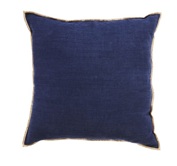 Coussin en lin lavé 45x45 cm bleu nuit fabrication française