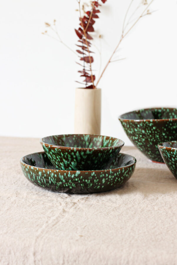 Ensemble bol et coupe collection anna vert et marron fait main