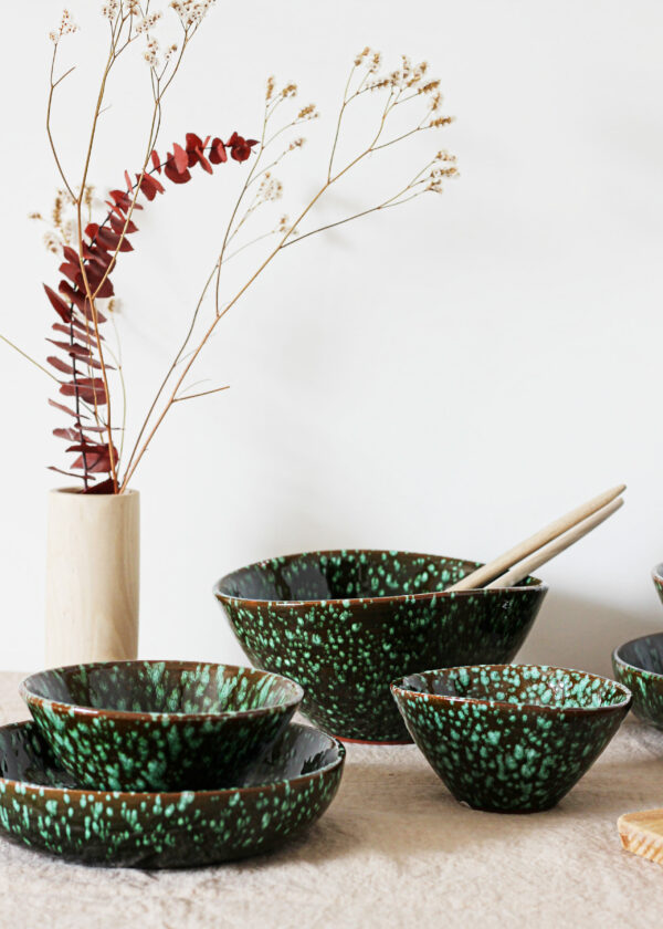 Ensemble de poterie Anna avec saladier ovale fait main