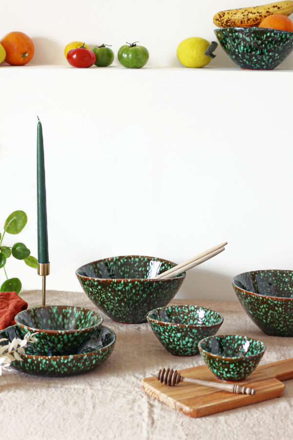 Ensemble collection poterie anna bol saladier coupe vert
