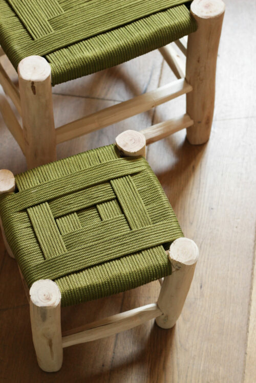 tabouret marocain fait main en corde tressée couleur anis détails