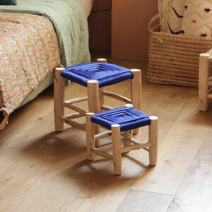 tabouret marocain fait main en corde tressée couleur bleu électrique 2 tailles