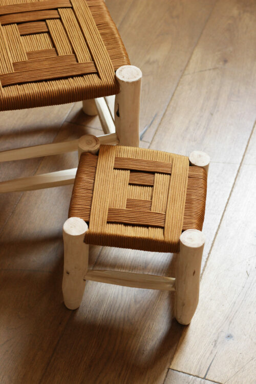 tabouret marocain fait main en corde tressée couleur camel détails