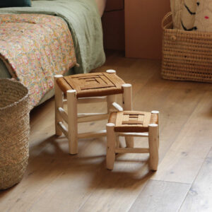 tabouret marocain fait main en corde tressée couleur camel 2 tailles