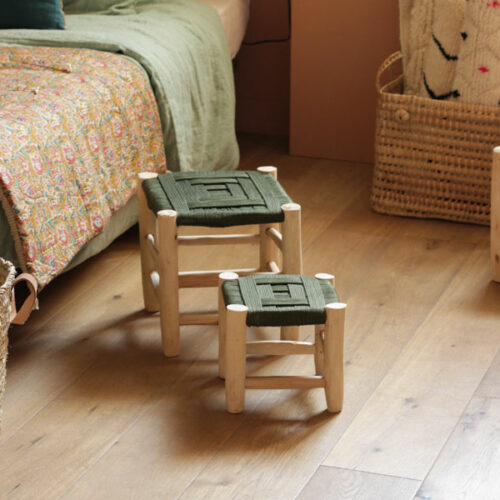 tabouret marocain fait main en corde tressée couleur kaki 2 tailles