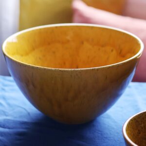 <b>POLLEN</b> - Saladier en céramique jaune moucheté noir - Jaune, L