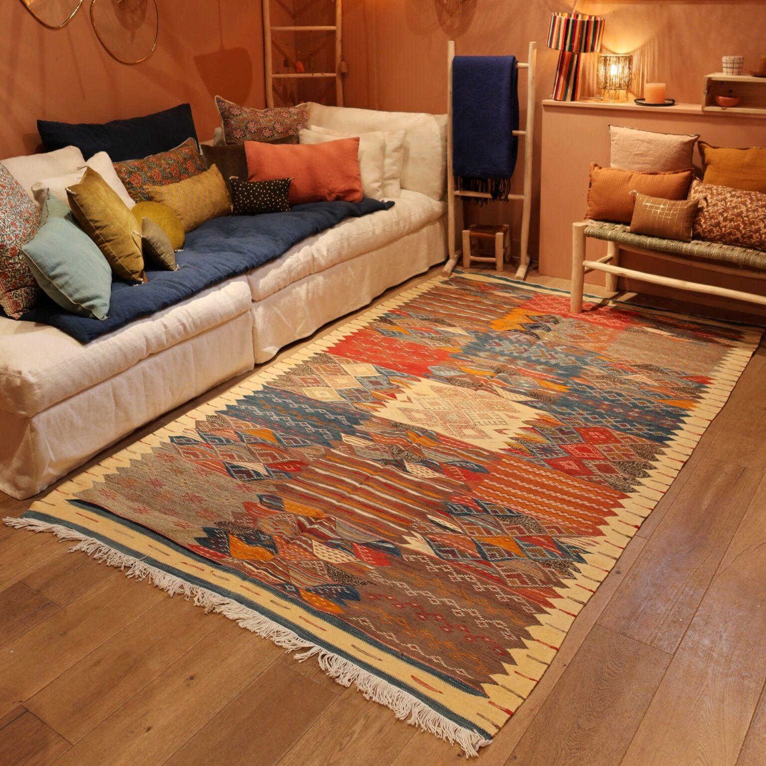 Tapis berbère Kilim n°3305 - Crème - 293 x 210 cm main image 0