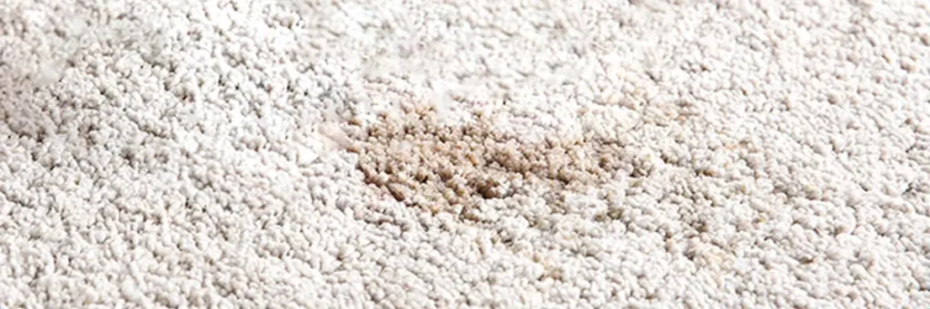 zoom tâche de café sur tapis blanc