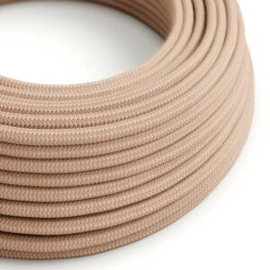 Câble électrique en coton et lin Zig Zag rose antique et beige