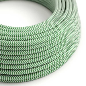 Câble électrique effet soie Zig Zag vert et blanc