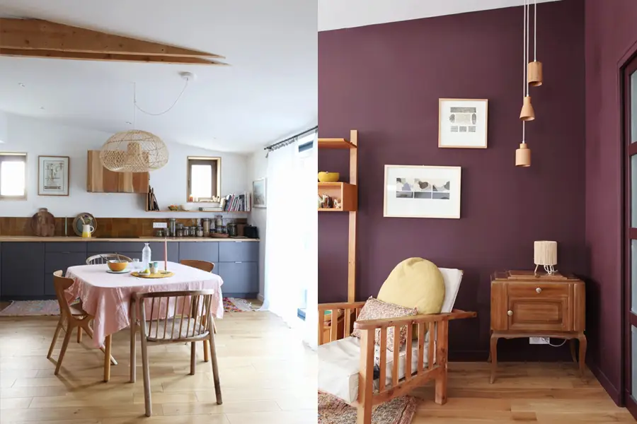 Ambiances luminaires en rotin et luminaire en bois