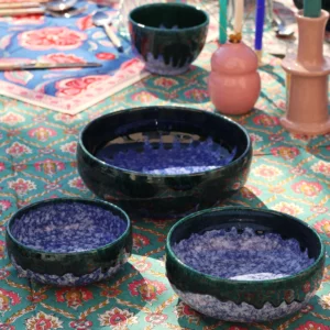 <b>VAGUE BLEU/VERT</b> – Coupes/assiettes trois tailles